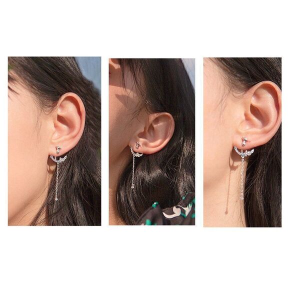 Sterling Silver Cute Cat Crystal Dangle Earrings - Picture 2 of 6